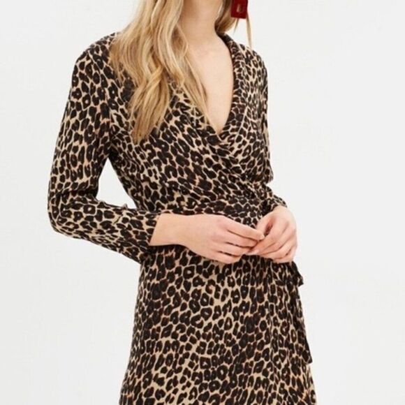 Faithfull The Brand Dress “Frida” Leopard Wrap MIDI Sz 4 Excellent Nwot! - Picture 1 of 8